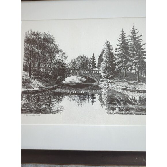 Vtg 1980 Sylvia Rudolph Minnehaha Creek Signed Ink Original Wood Framed 22x18 - Picture 4 of 13